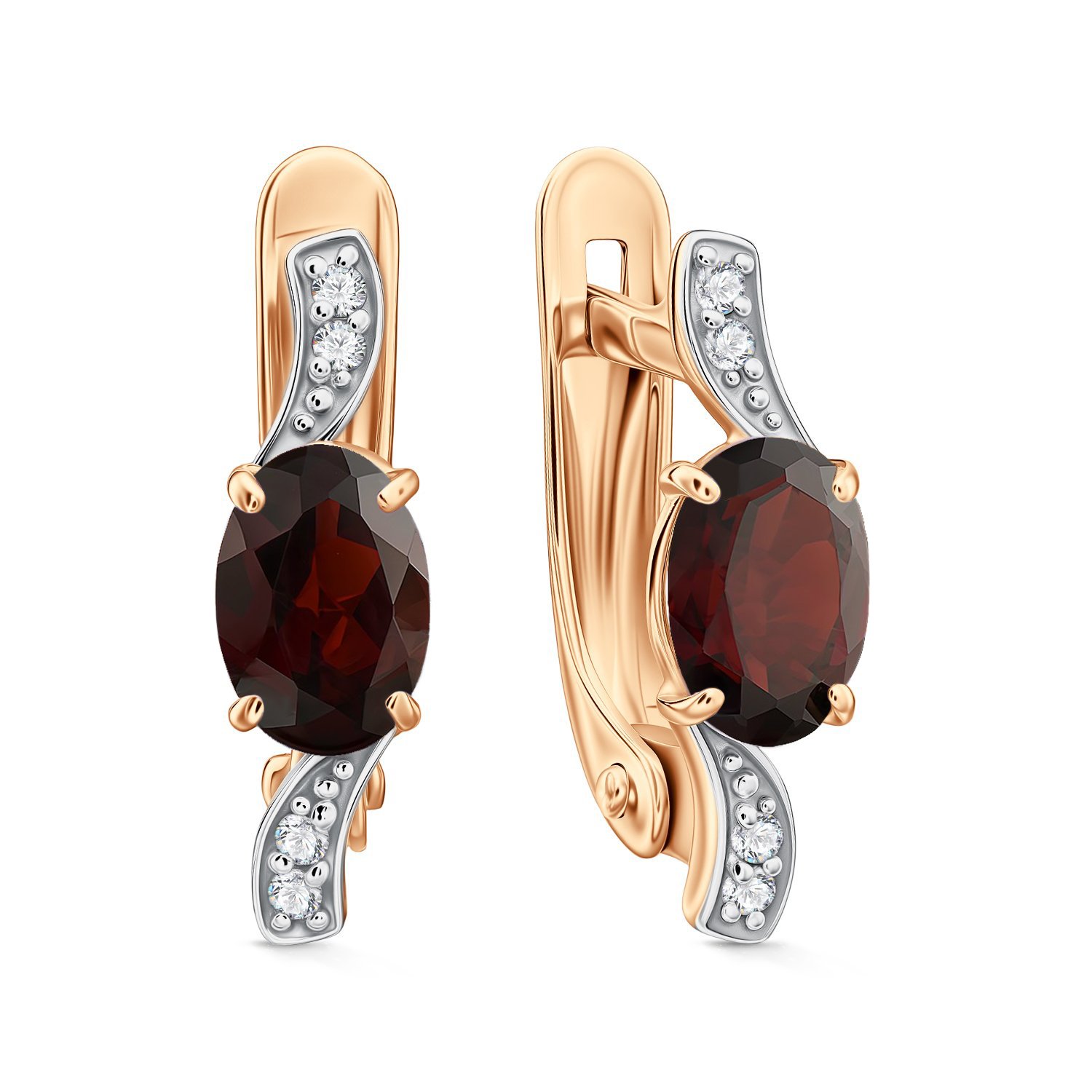 Фото «Золотые серьги с гранатом и фианитами»