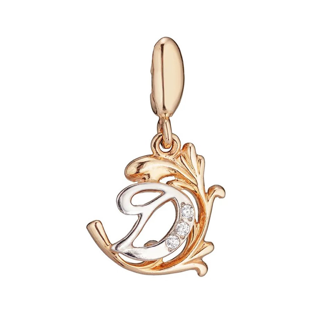 Золотая подвеска буква Д с фианитами