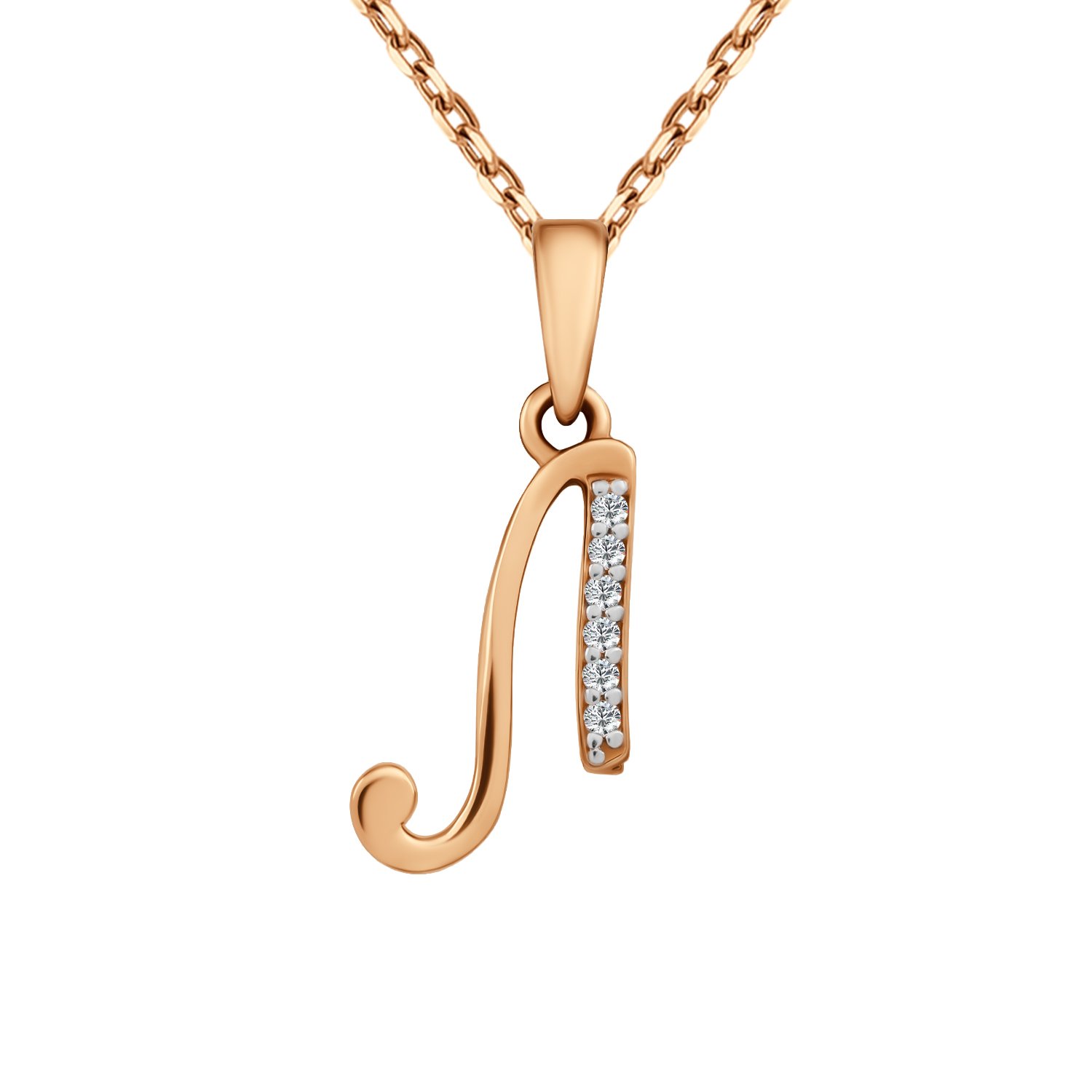 Золотая подвеска буква Л с фианитами