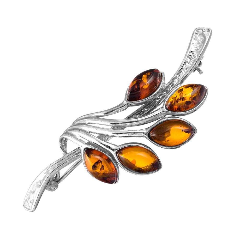 Брошь из серебра с янтарем