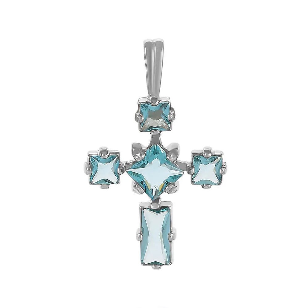 Серебряная подвеска Крест с топазами