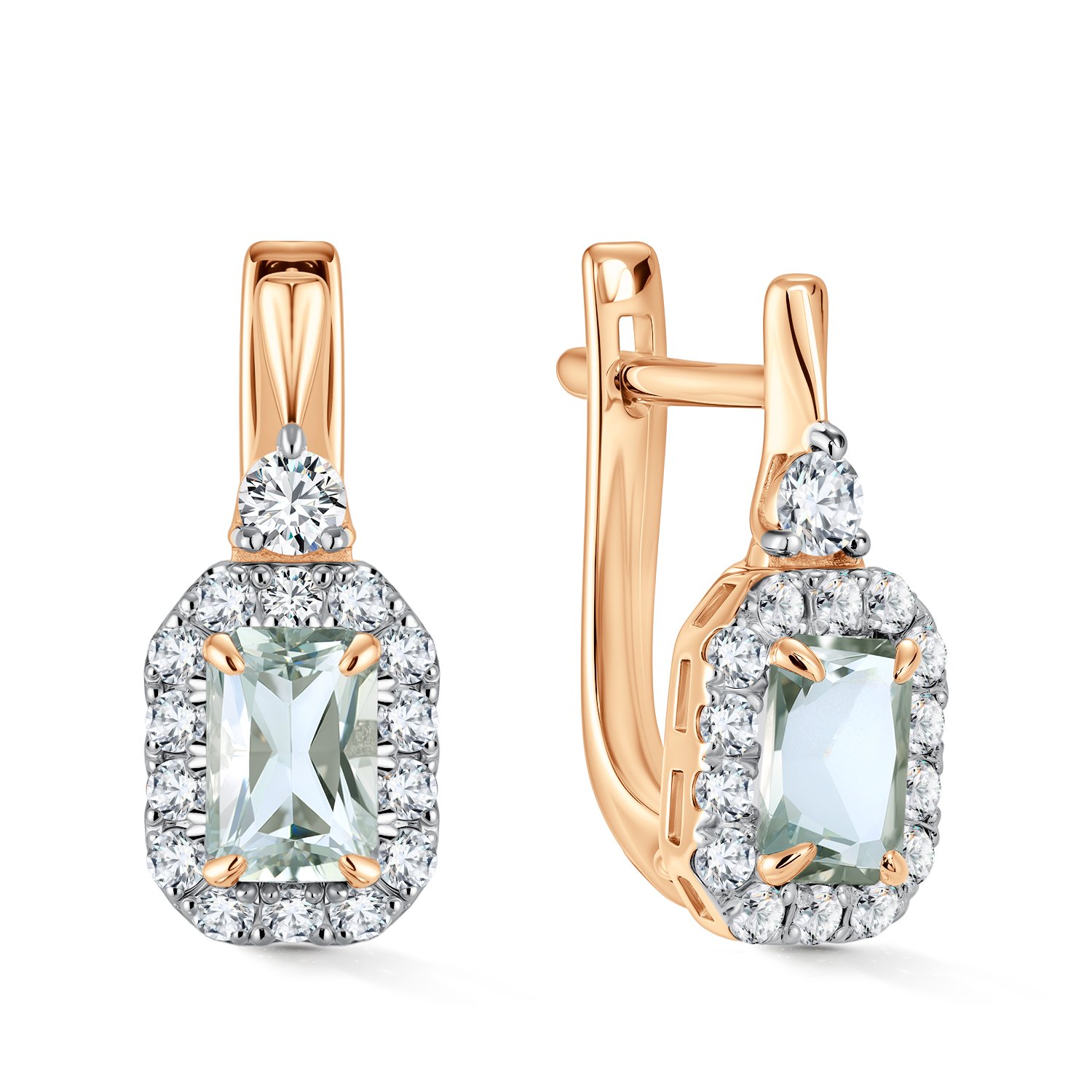 Фото «Золотые серьги с празиолитами и фианитами»