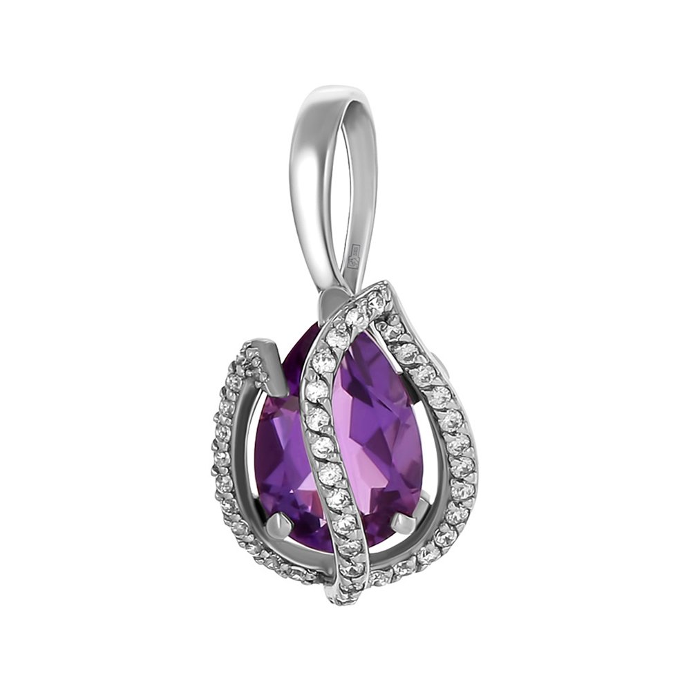 Золотая подвеска с аметистом и фианитами