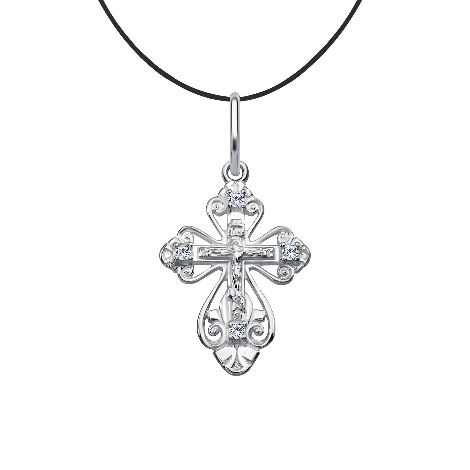 Серебряный православный крест с фианитами