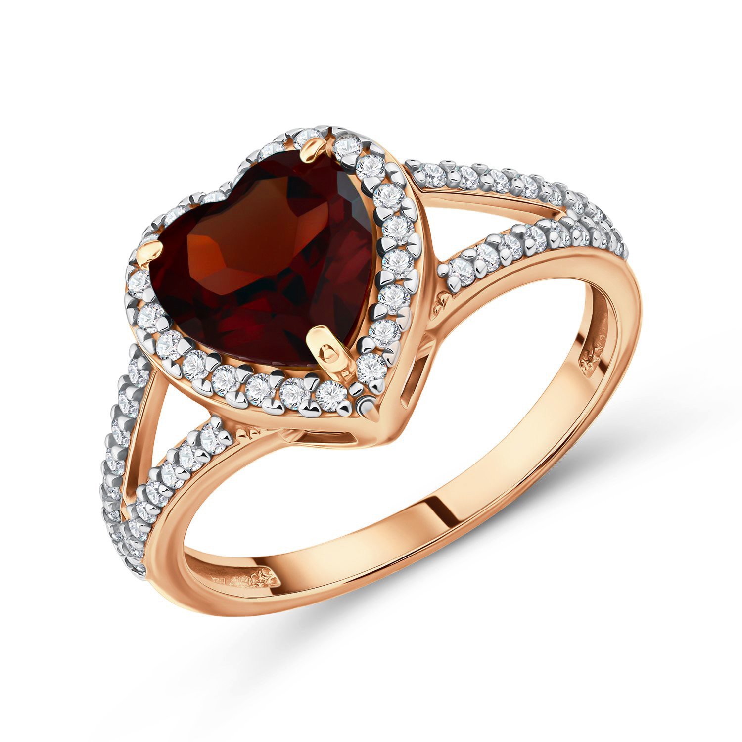 Фото «Золотое кольцо с гранатом и фианитами»