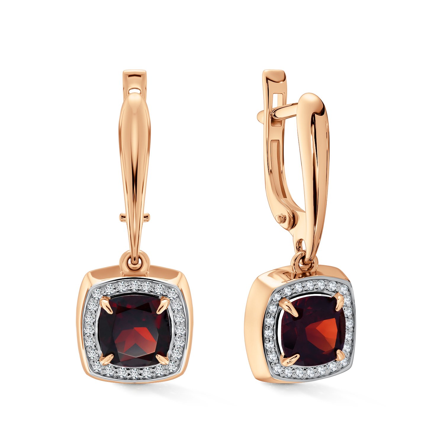 Фото «Золотые серьги с гранатом и бриллиантами»