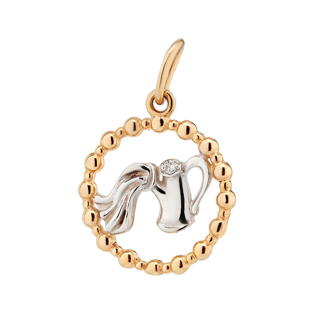 Золотая подвеска с фианитом со знаком зодиака Водолей