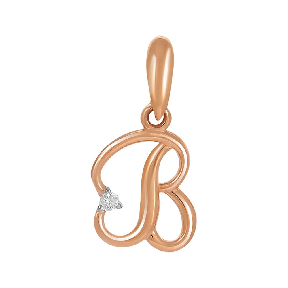 Золотая подвеска буква В с фианитом
