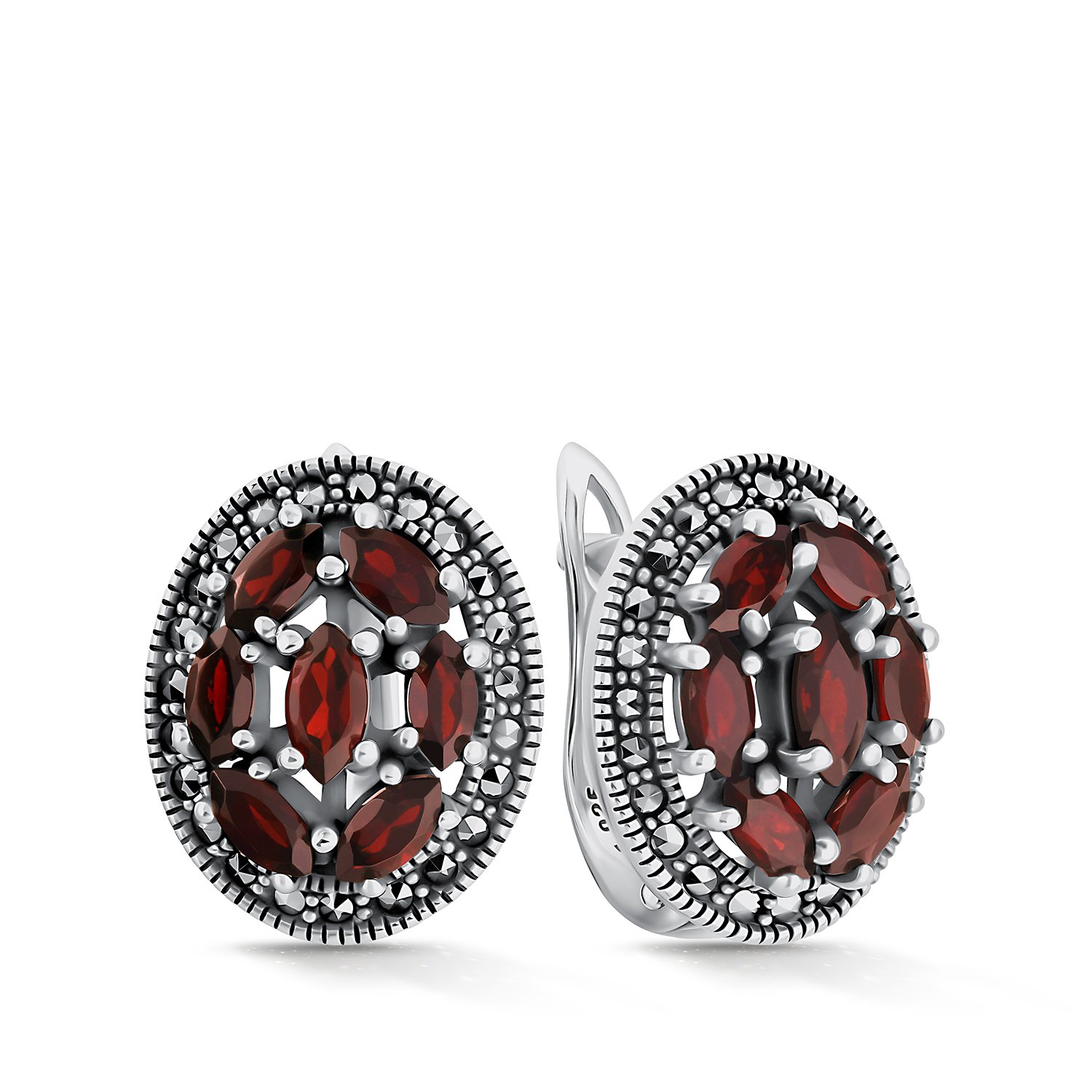 Фото «Серебряные серьги с марказитами и гранатами»