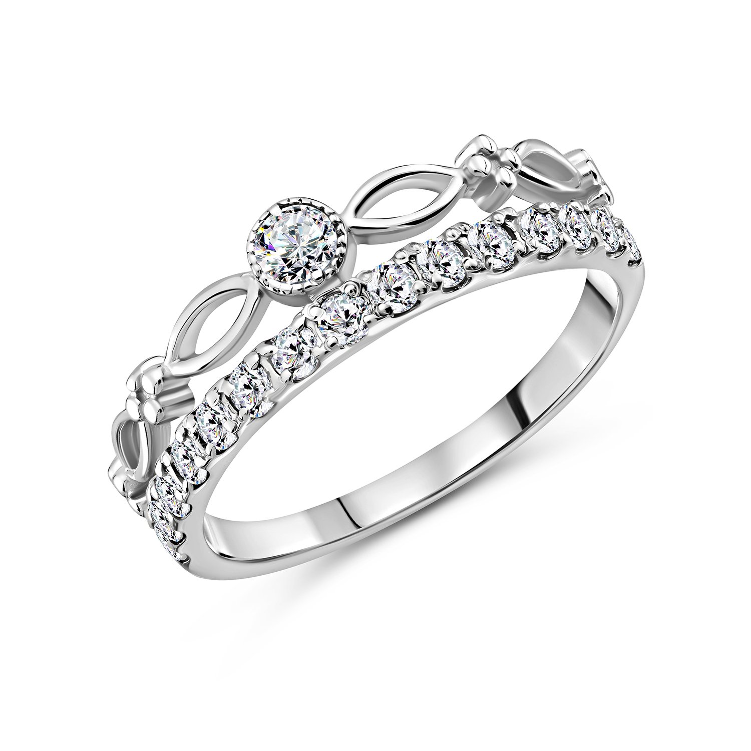 Фото «Серебряное кольцо Корона с фианитами и родированием»