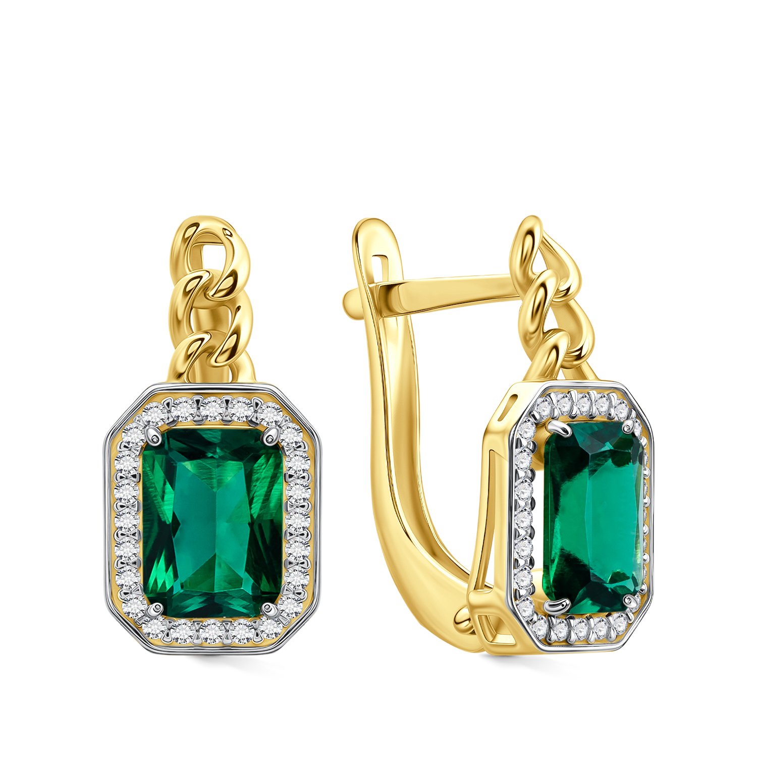 Фото «Золотые серьги с изумрудами выращенными и бриллиантами»