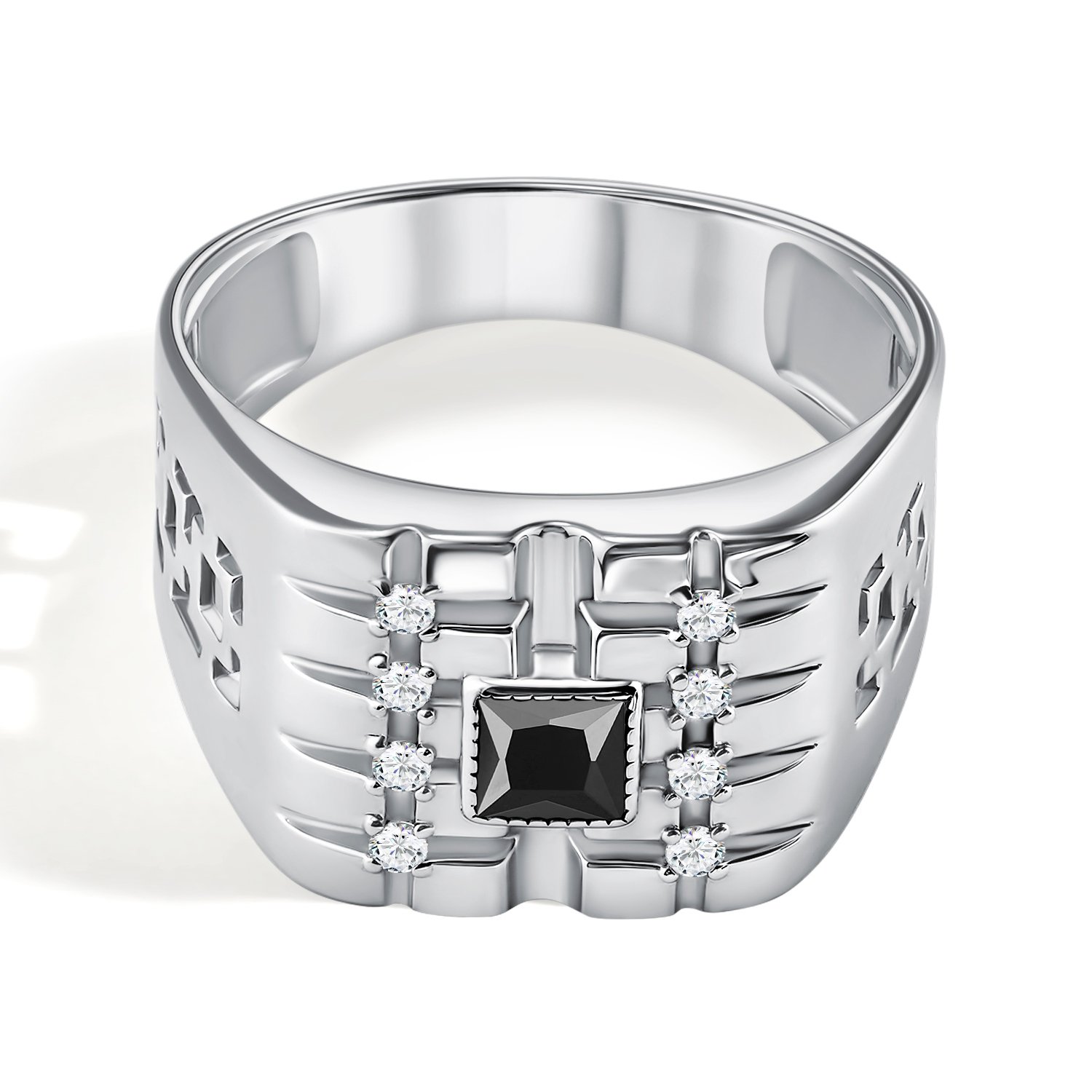 Серебряная печатка с агатом и фианитами