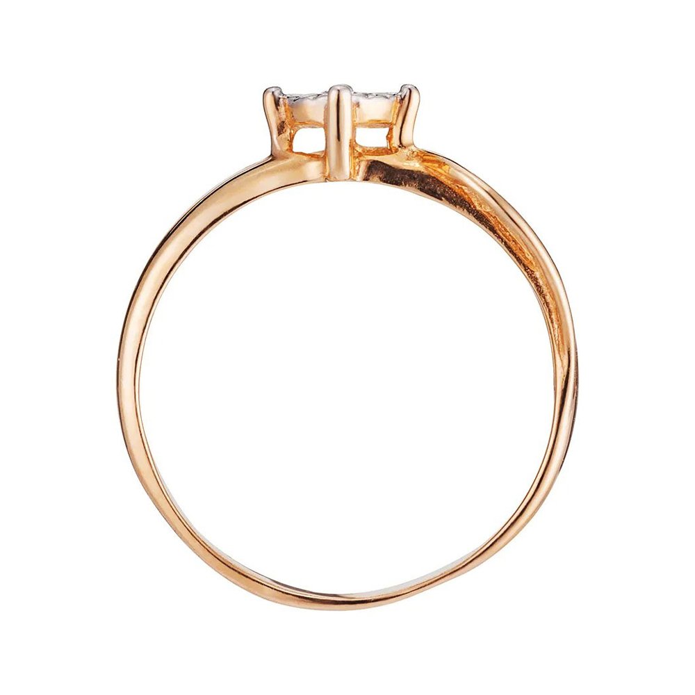 Золотое кольцо с фианитом и алмазной гранью с родированием