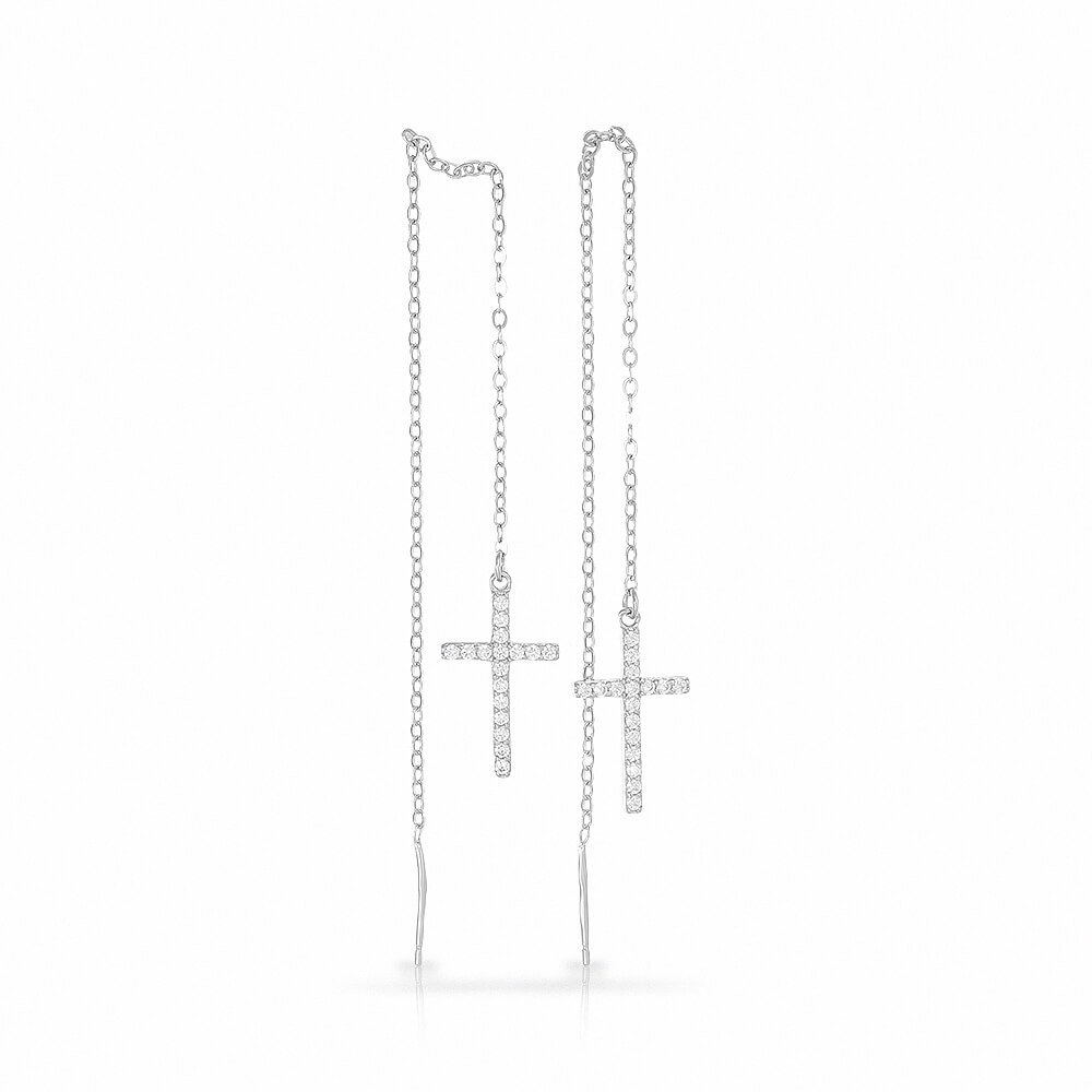 Серебряные серьги Крестик с фианитами