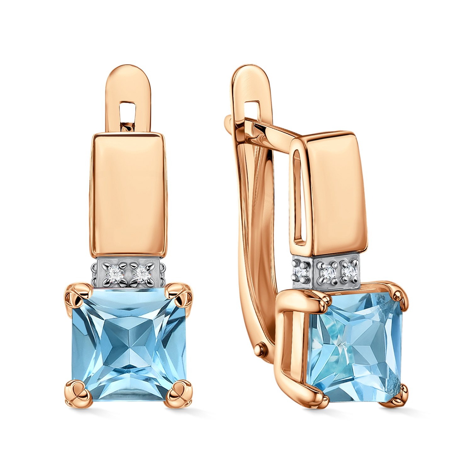 Фото «Золотые серьги с топазами Sky и бриллиантами»