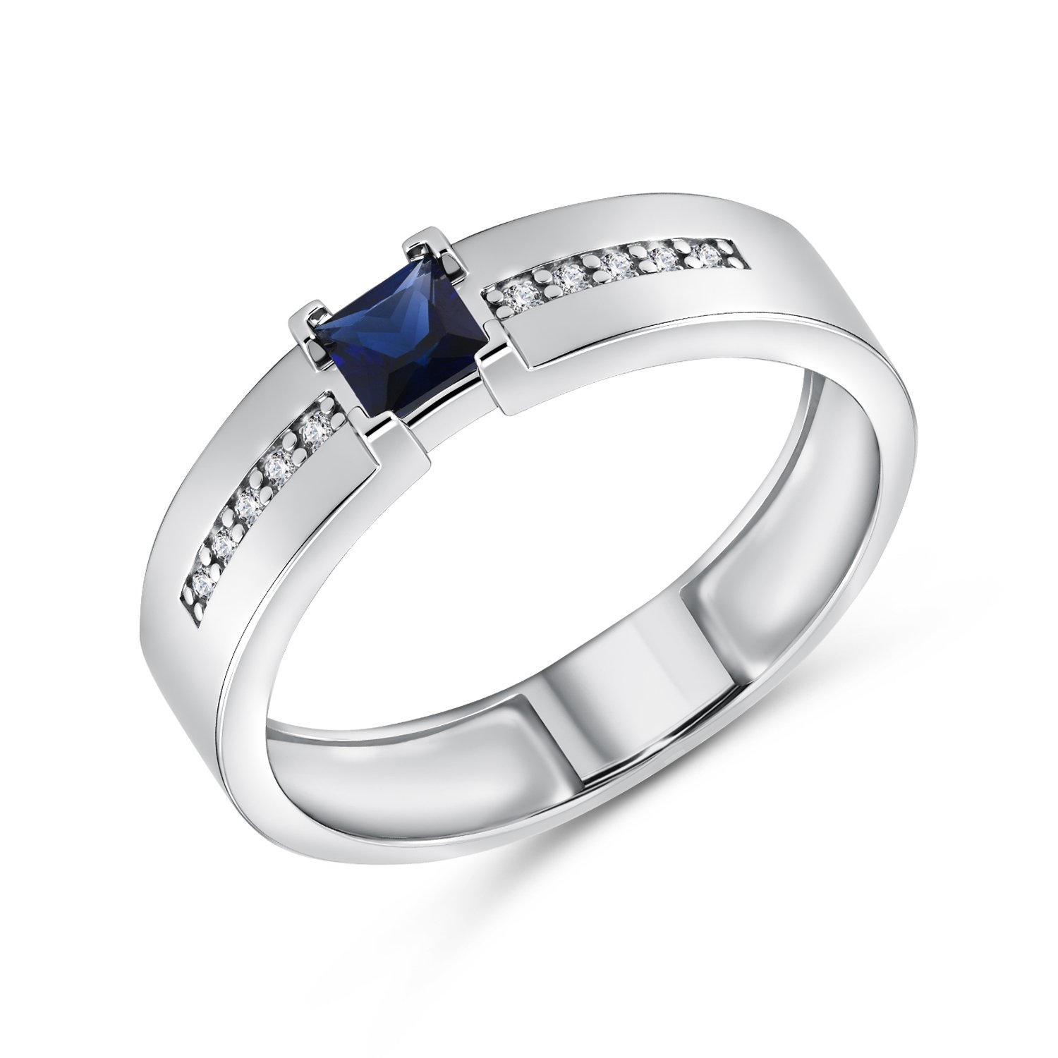 Фото «Золотое кольцо с сапфиром выращенным и бриллиантами»