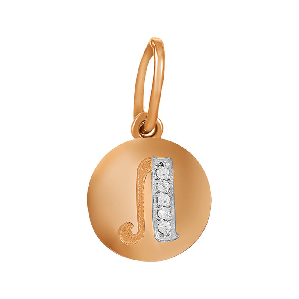 Золотая подвеска буква Л с фианитами