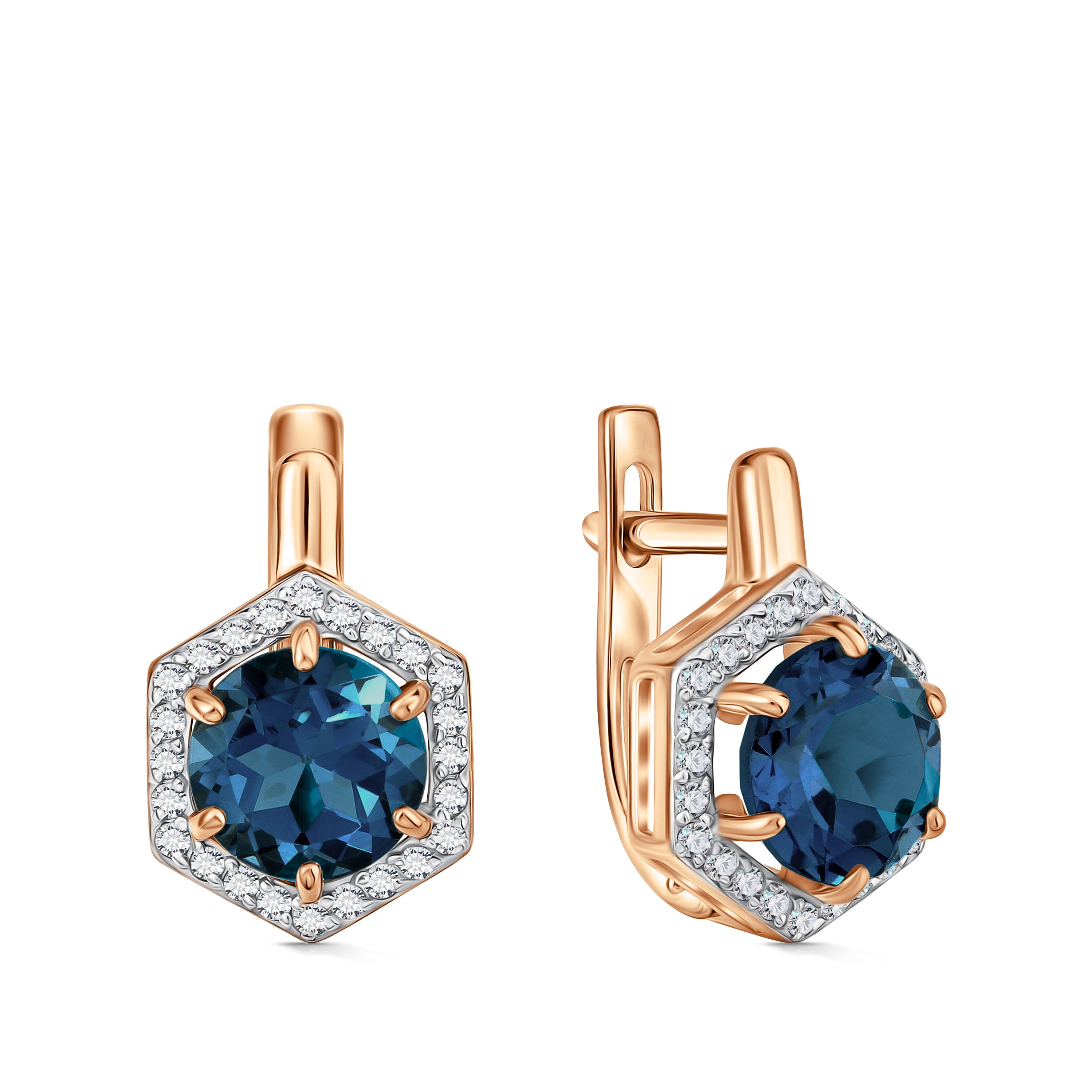 Фото «Золотые серьги с топазами London и фианитами»