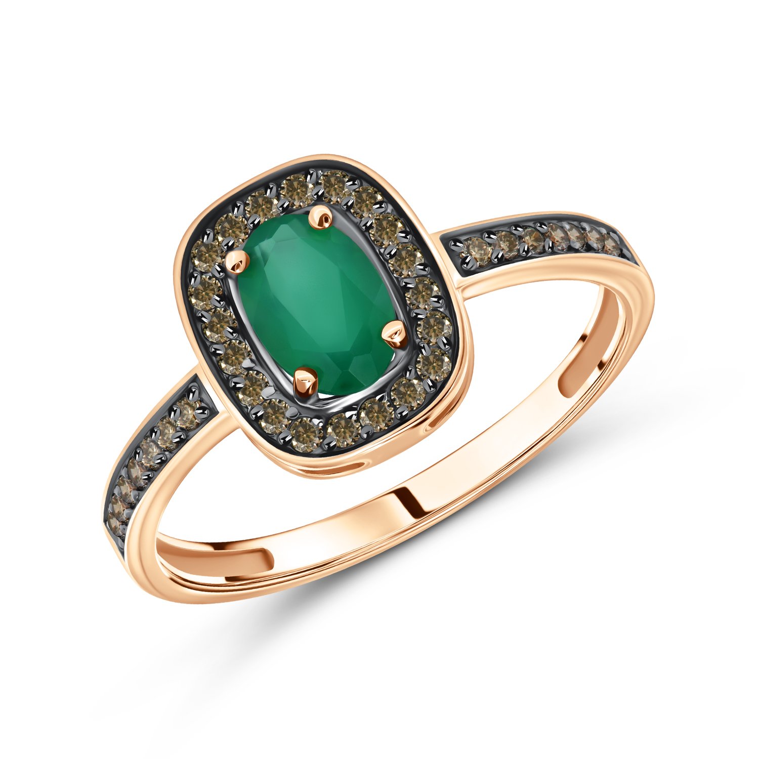 Золотое кольцо с агатом и коньячными бриллиантами