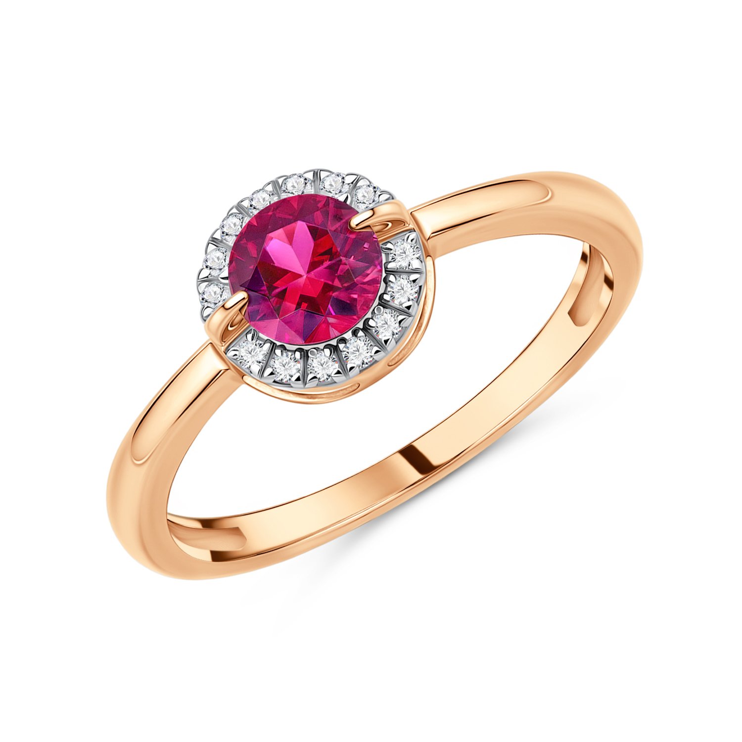 Фото «Золотое кольцо с рубином выращенным и бриллиантами»