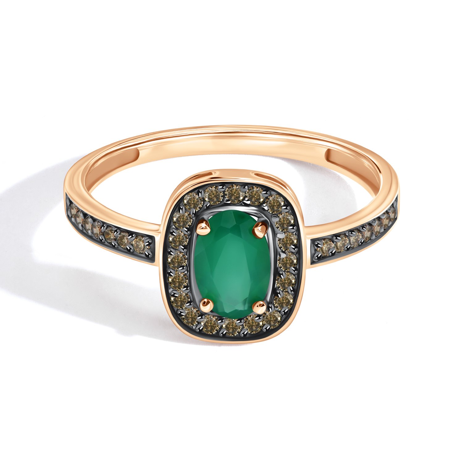 Золотое кольцо с агатом и коньячными бриллиантами