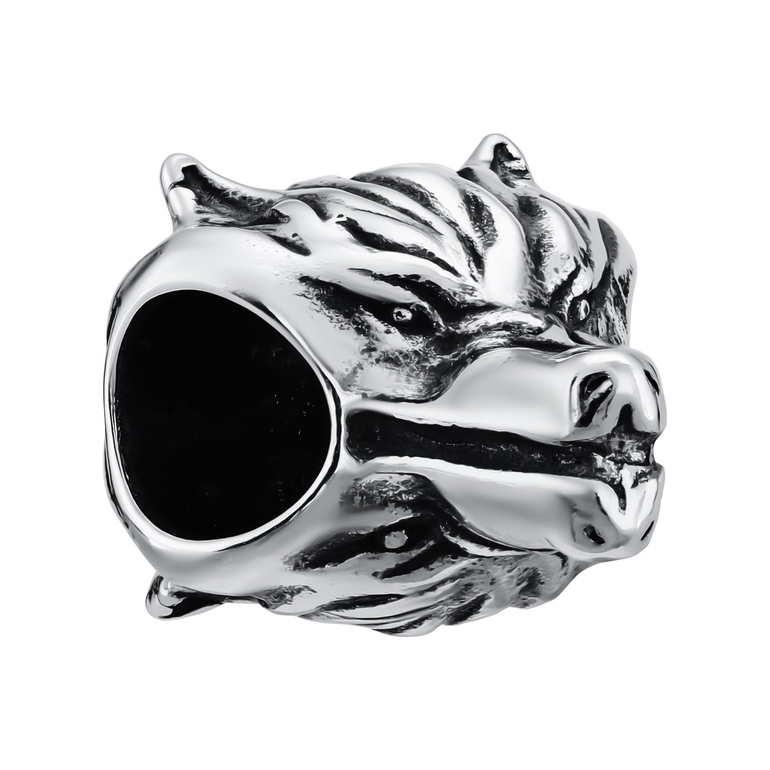 Серебряный шарм Волк с чернением