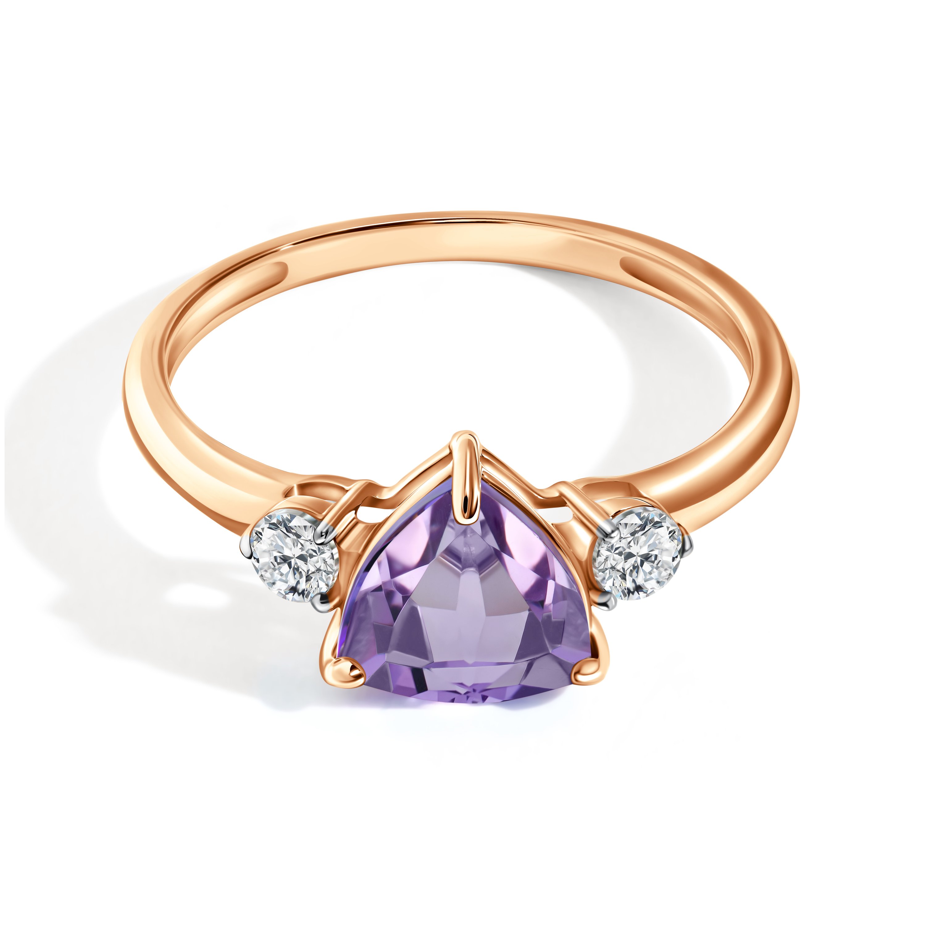 Золотое кольцо с аметистом и фианитами