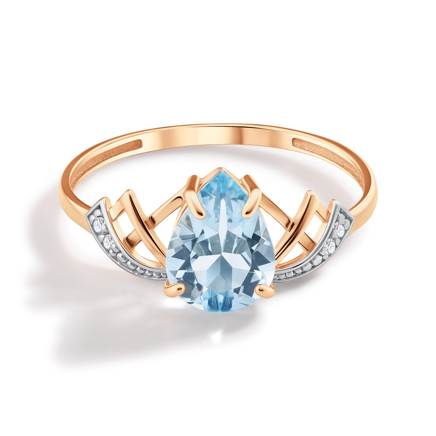 Золотое кольцо с топазом Sky и фианитами