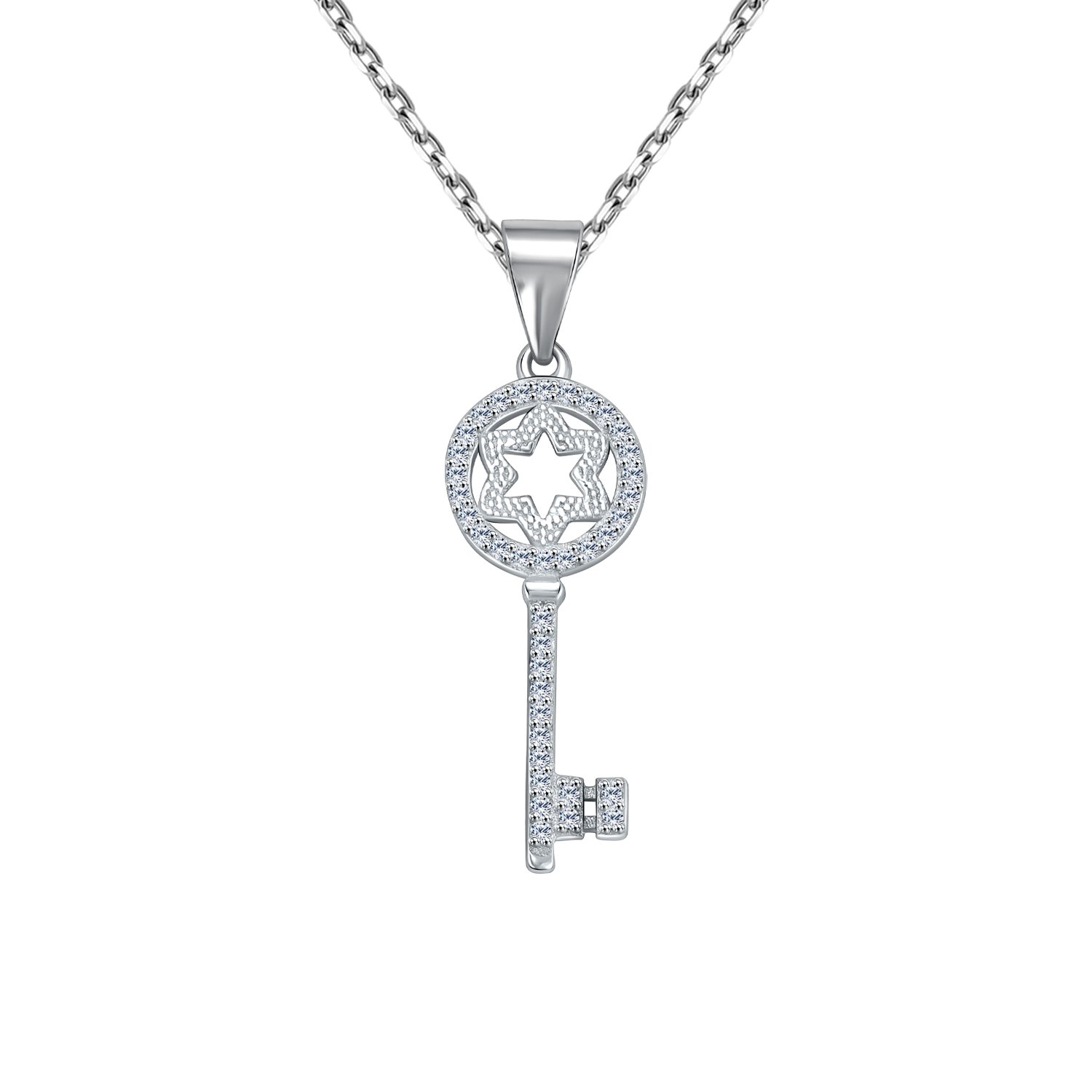 Серебряная подвеска Ключ с фианитами и родированием