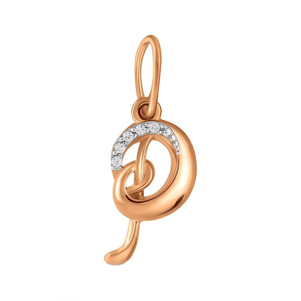 Золотая подвеска буква Р с фианитами