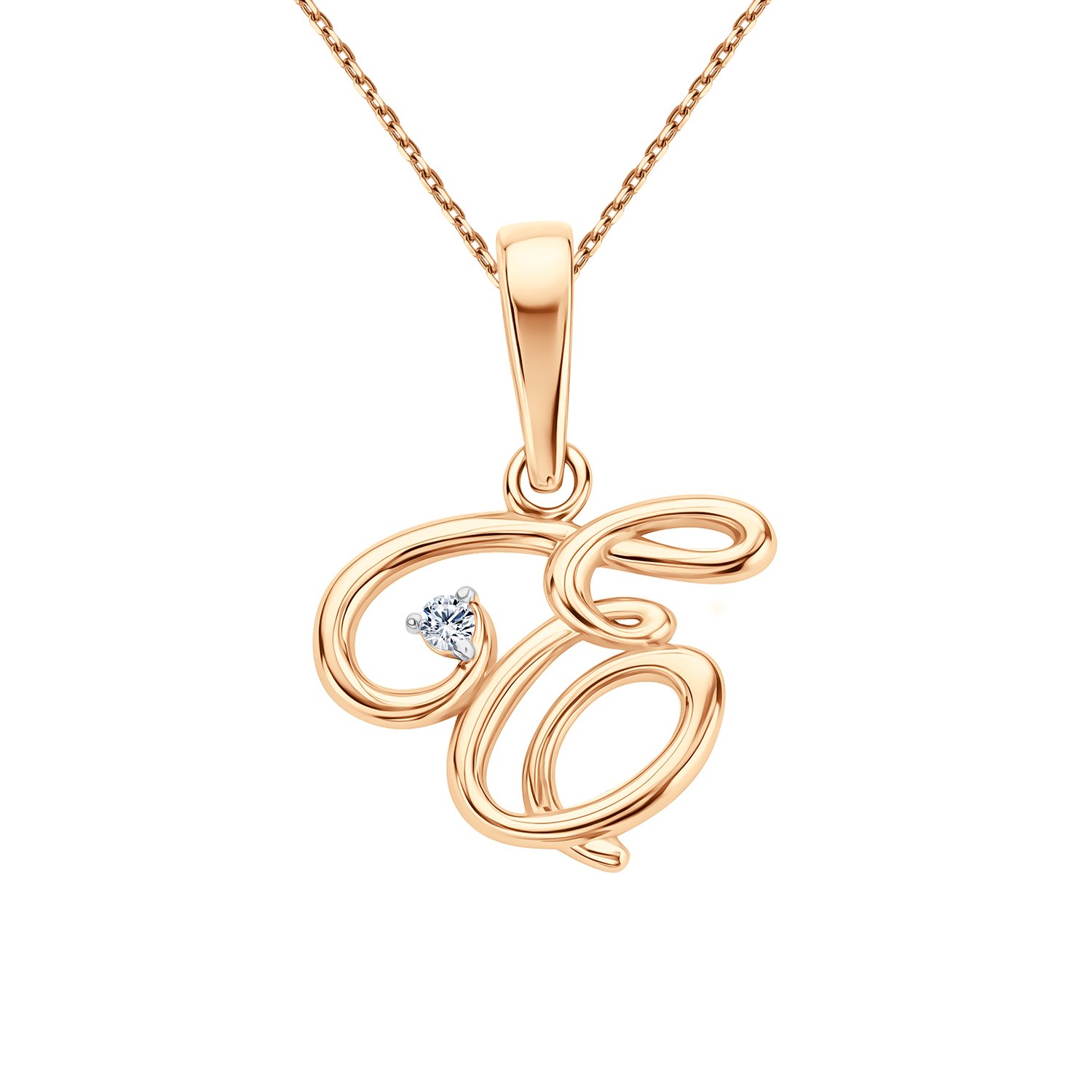 Золотая подвеска буква Е с фианитом