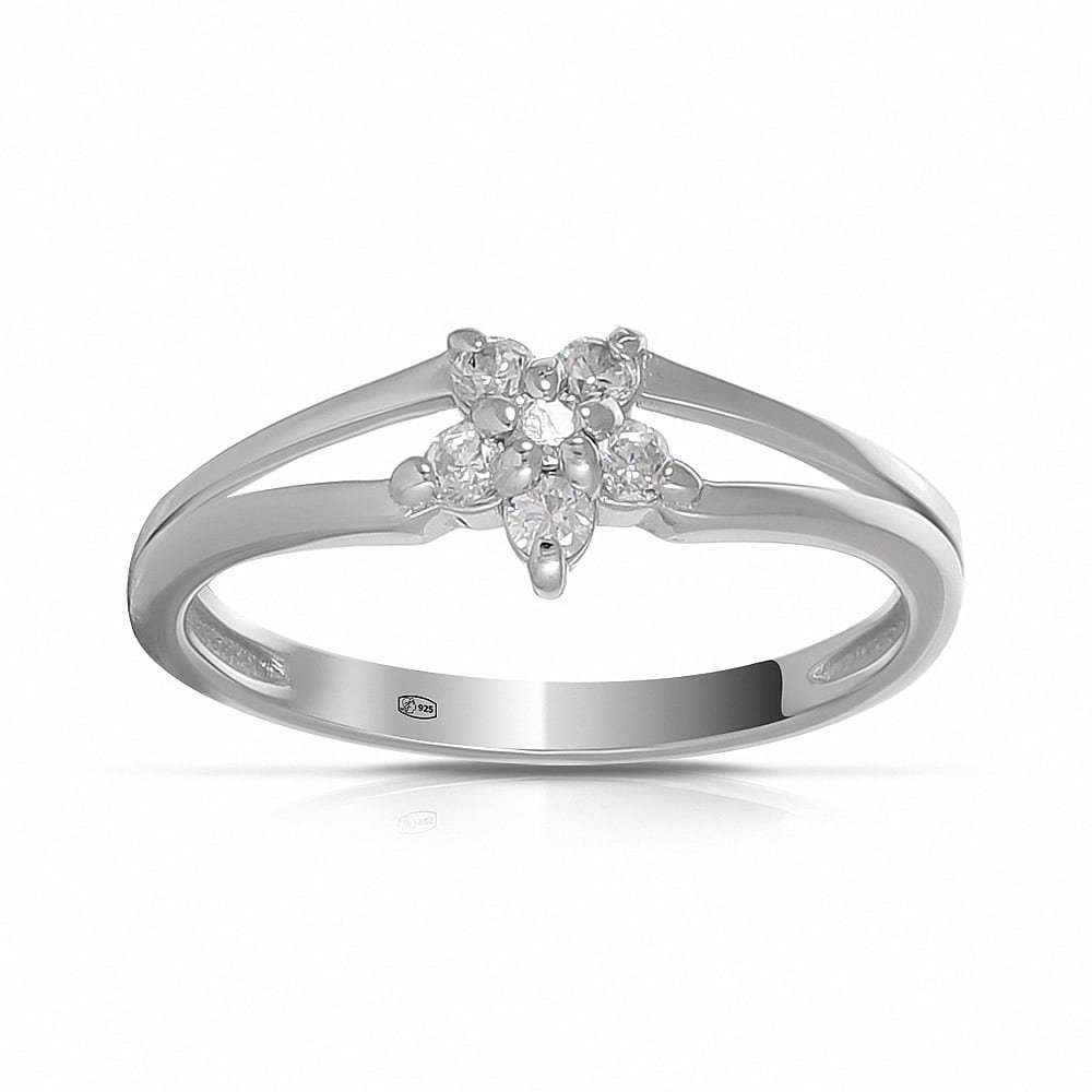 Кольцо Цветок из серебра с фианитами