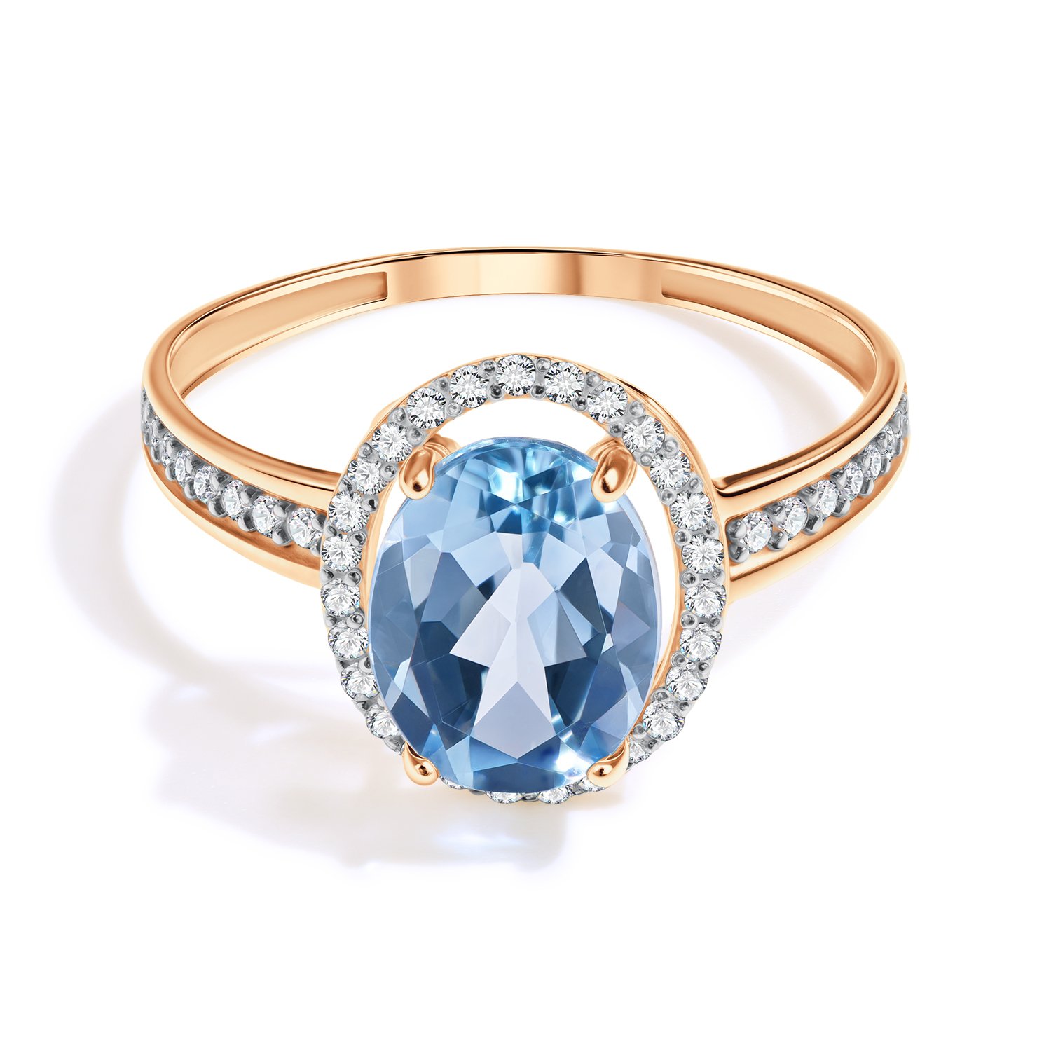 Золотое кольцо с топазом Sky и фианитами