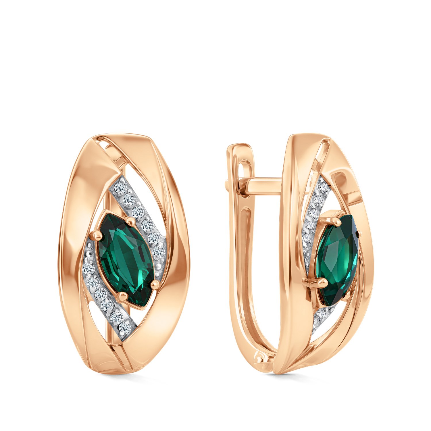 Фото «Золотые серьги с изумрудами выращенными и бриллиантами»