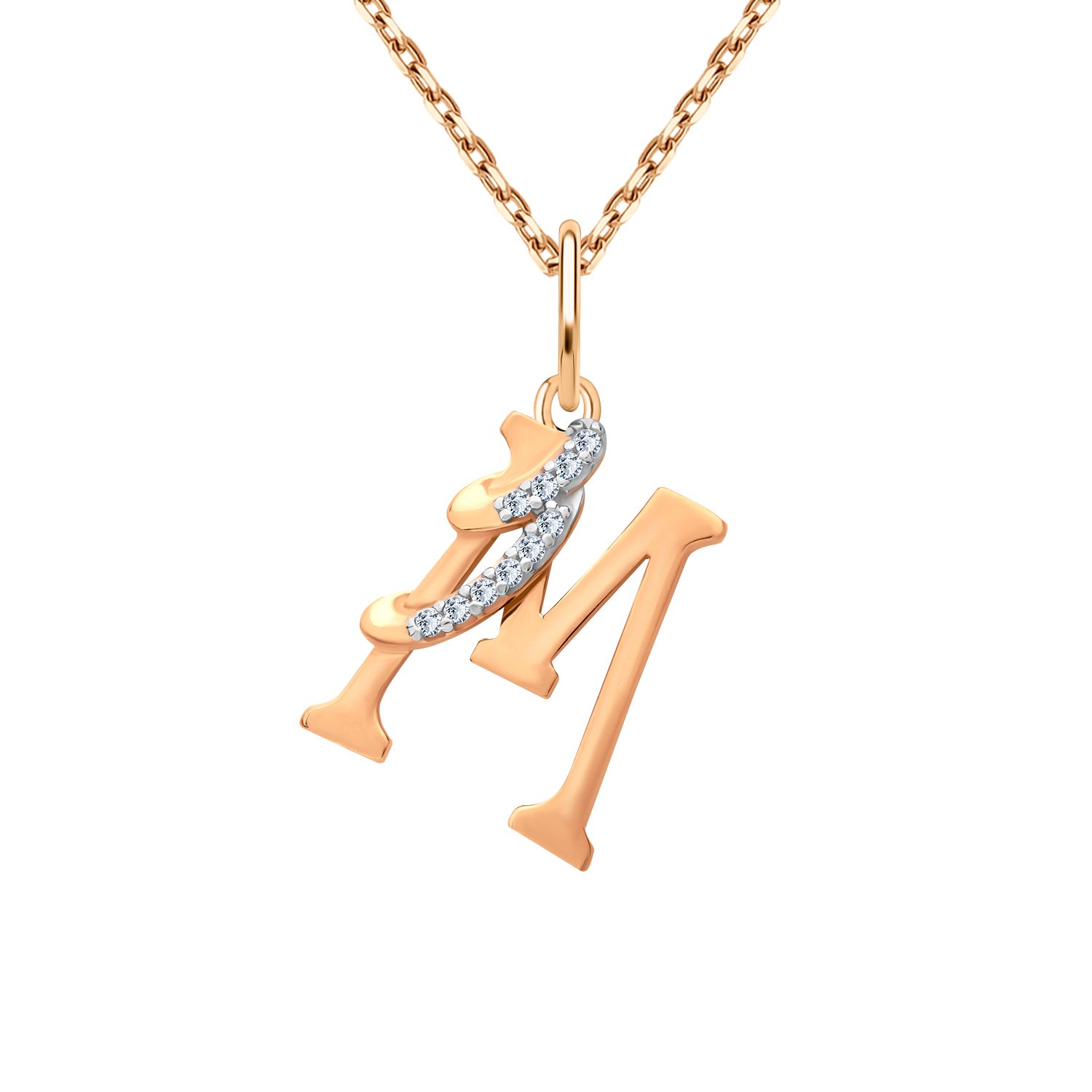 Золотая подвеска с фианитами Буква М