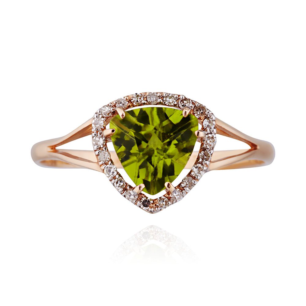 Золотое кольцо с хризолитом и бриллиантами