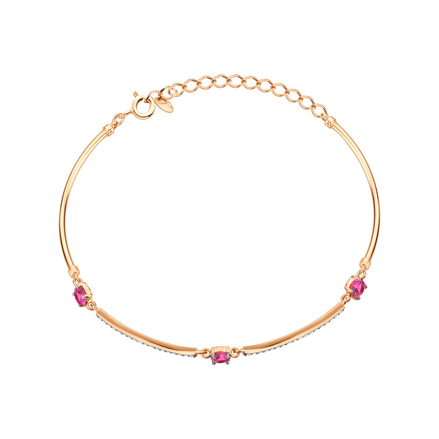 Золотой браслет с рубинами выращенными и бриллиантами