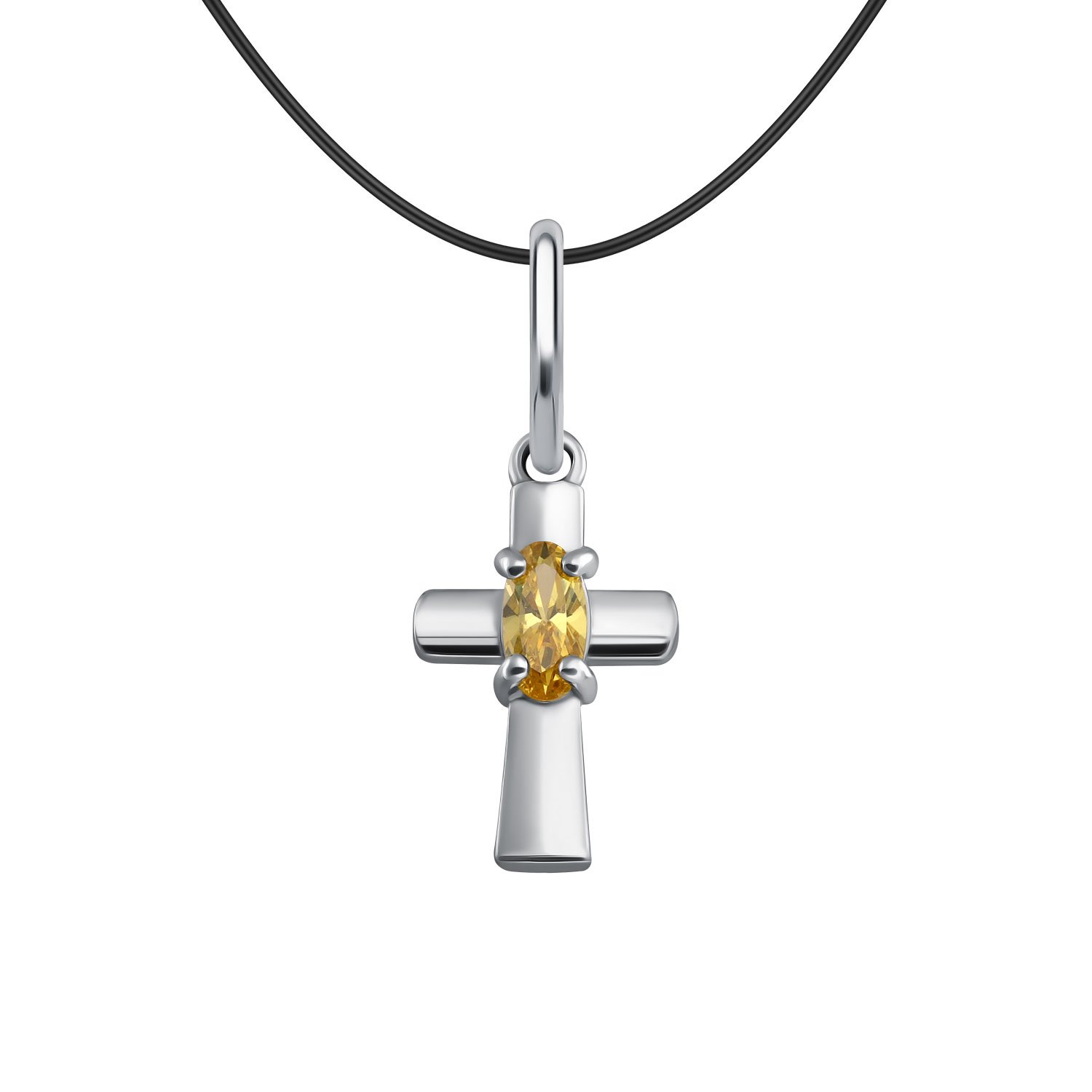 Серебряная подвеска Крест с фианитом и родированием