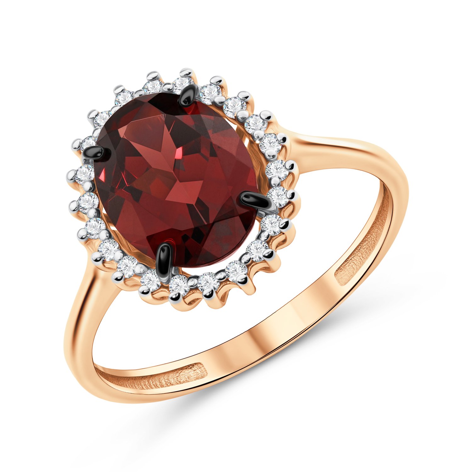 Фото «Золотое кольцо с гранатом и фианитами»