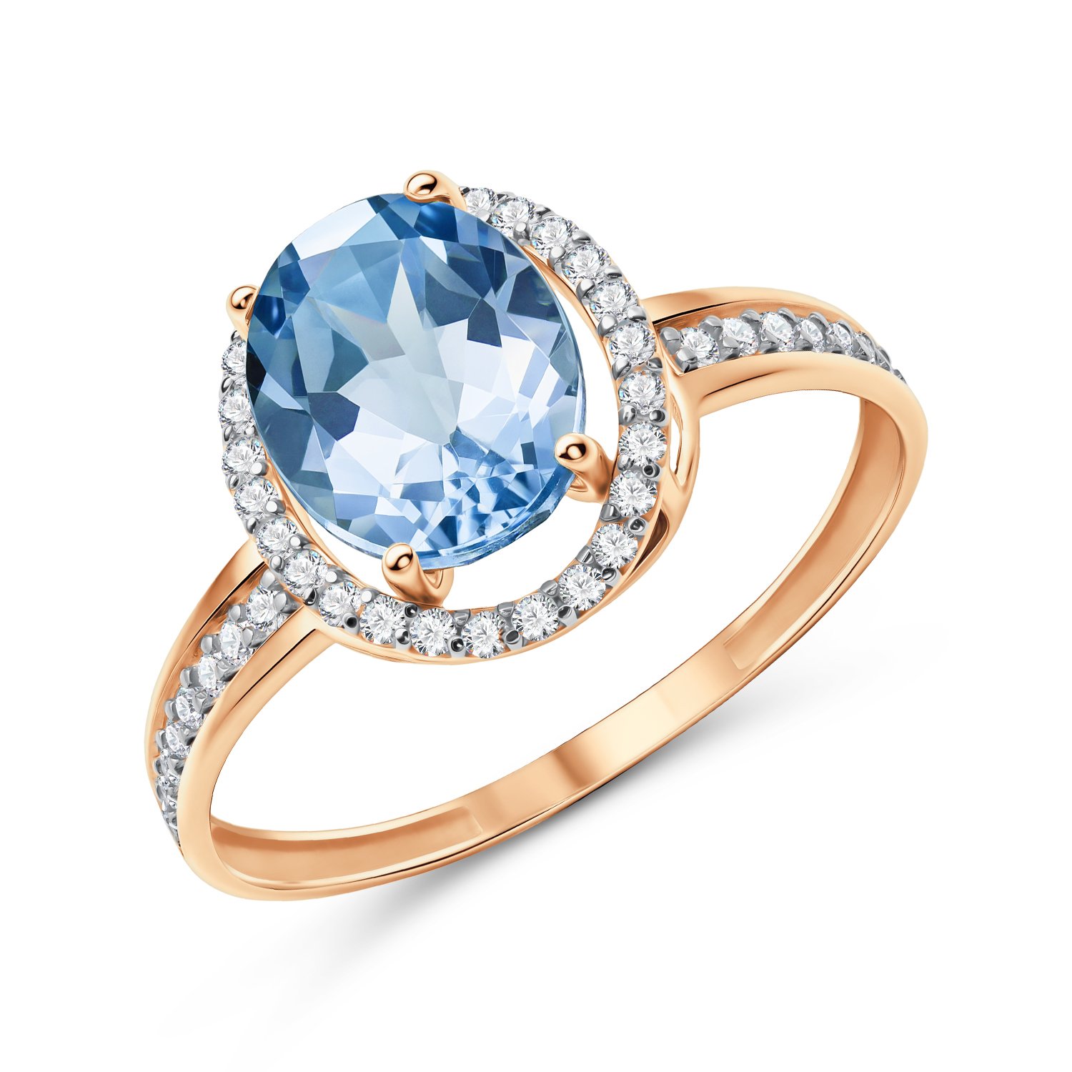 Фото «Золотое кольцо с топазом Sky и фианитами»