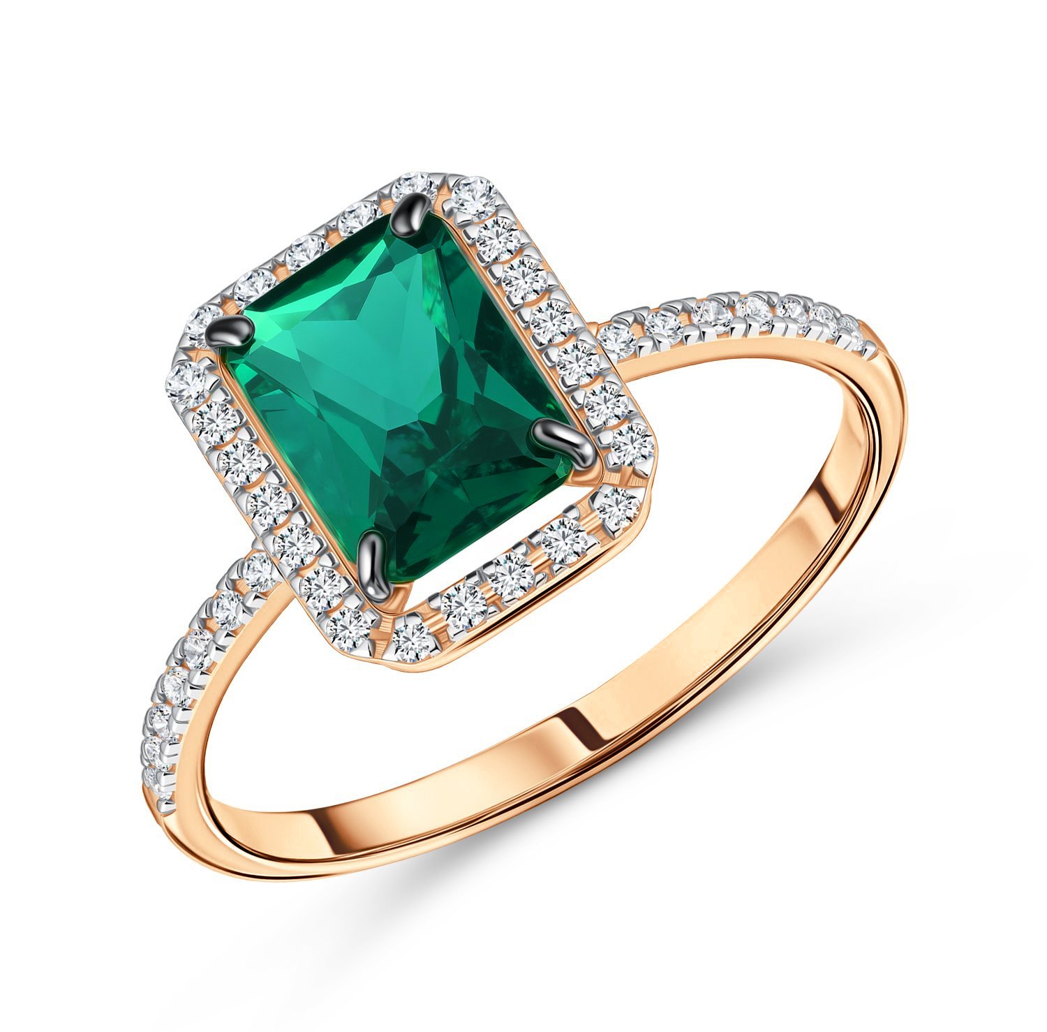 Фото «Золотое кольцо с изумрудом выращенным и бриллиантами»