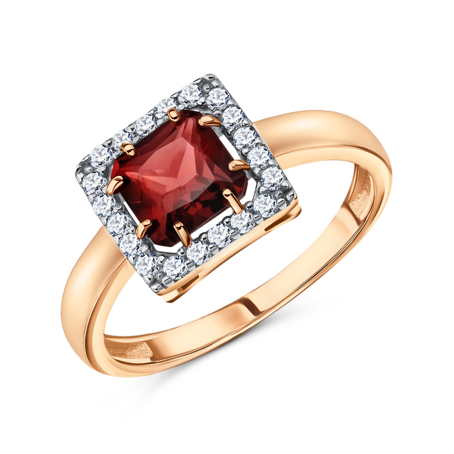 Фото «Золотое кольцо с гранатом и фианитами»