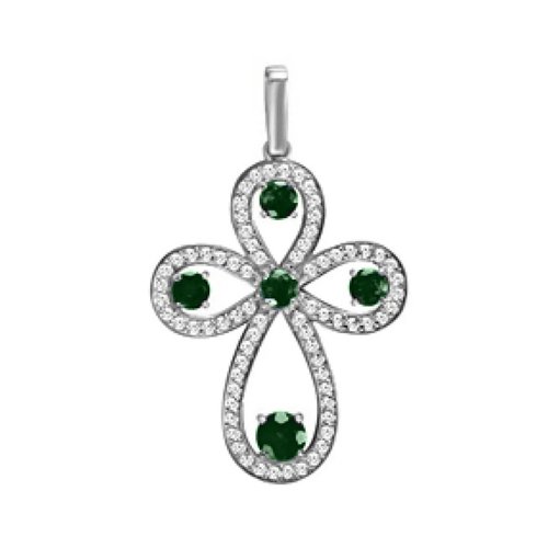 Золотая подвеска с изумрудами и бриллиантами с родированием