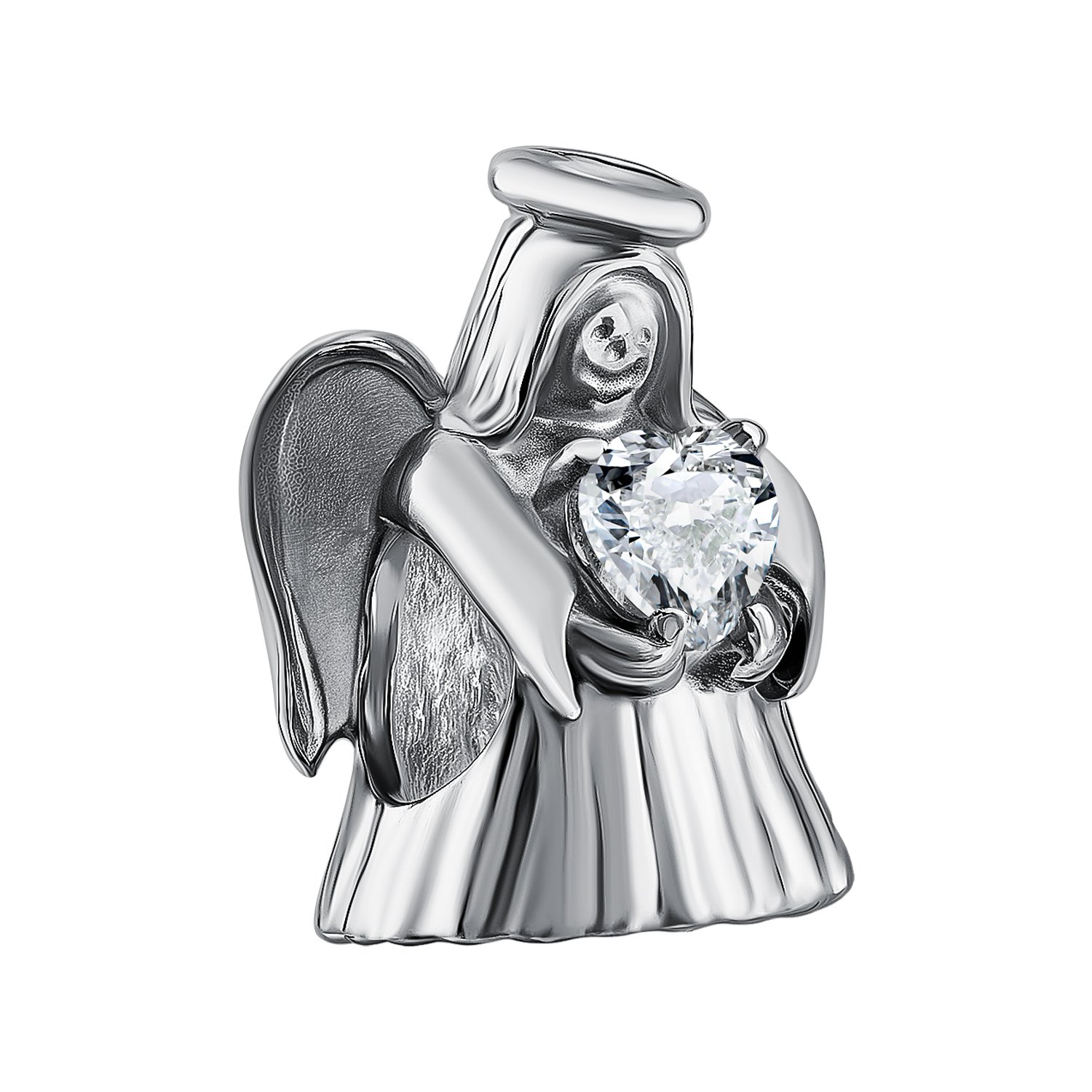 Серебряный шарм Ангел с фианитом и родированием
