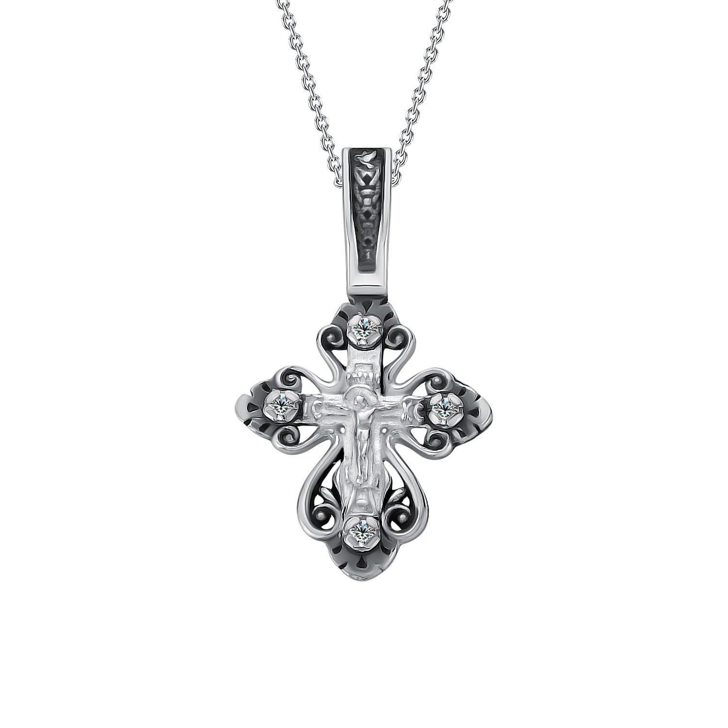 Серебряный крест с фианитами и чернением