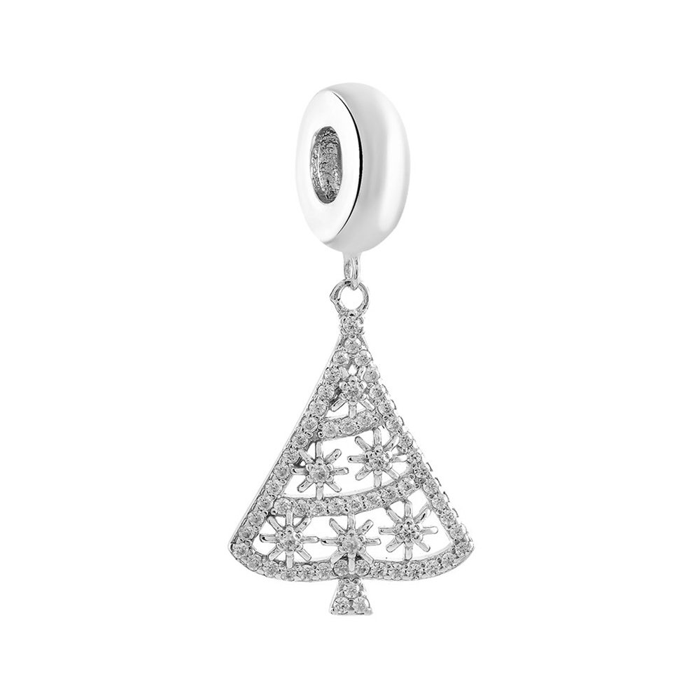 Подвеска-шарм Елка из серебра с фианитами