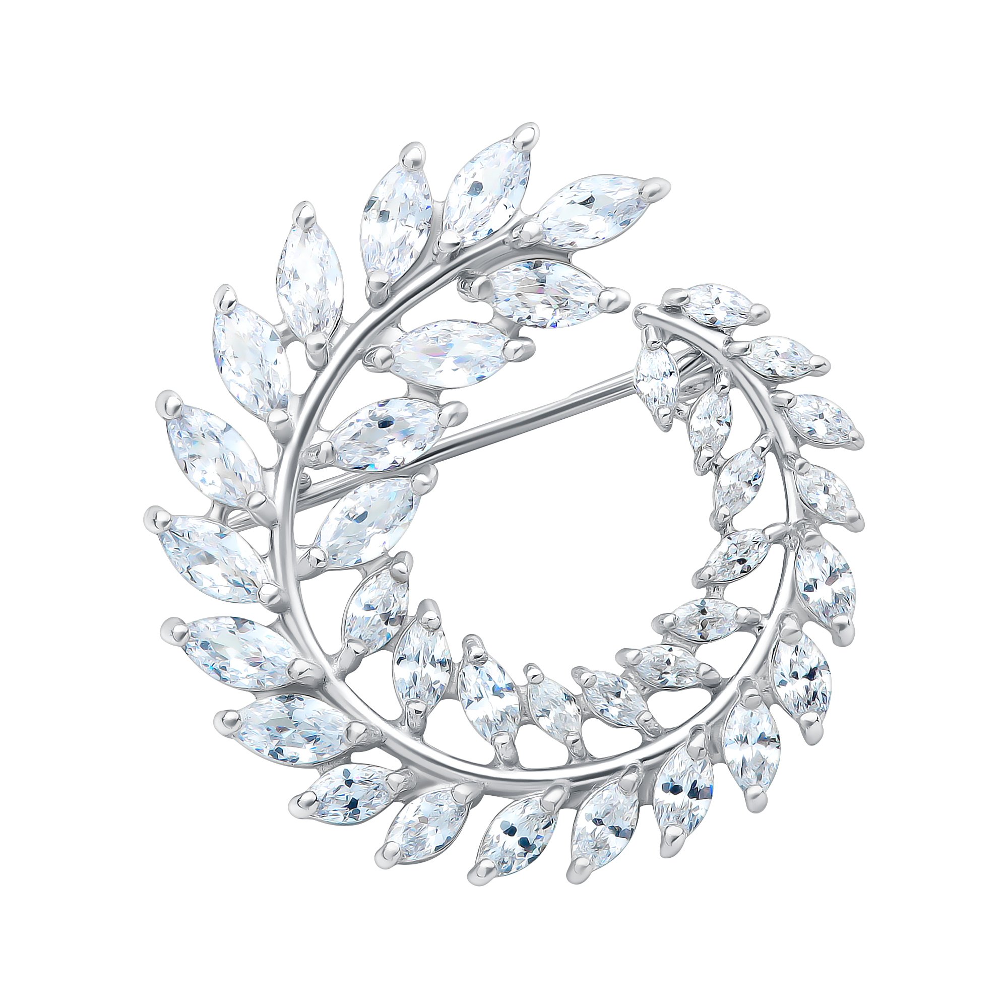 Серебряная брошь с фианитами и родированием