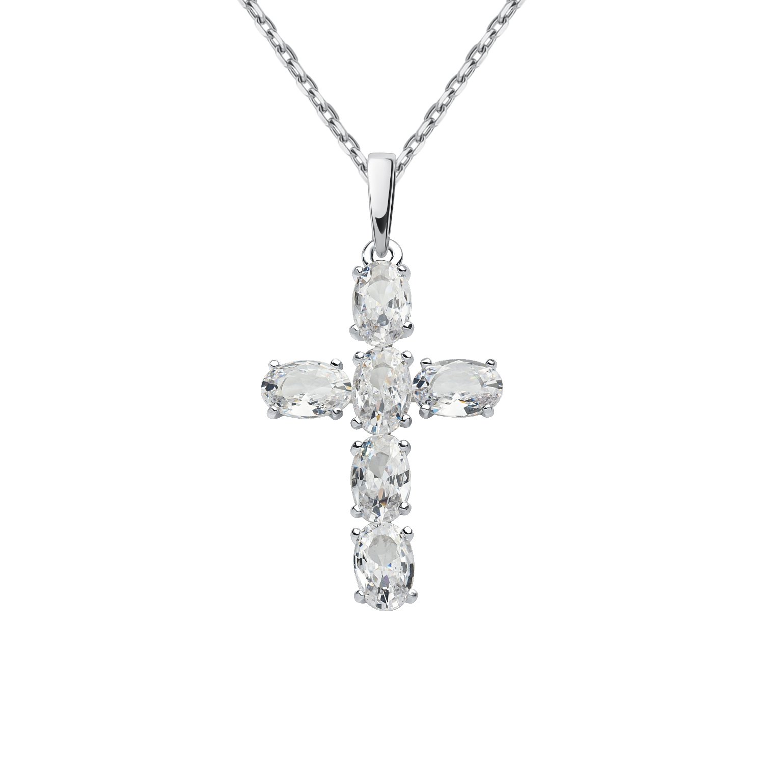 Серебряная подвеска Крест с фианитами и родированием