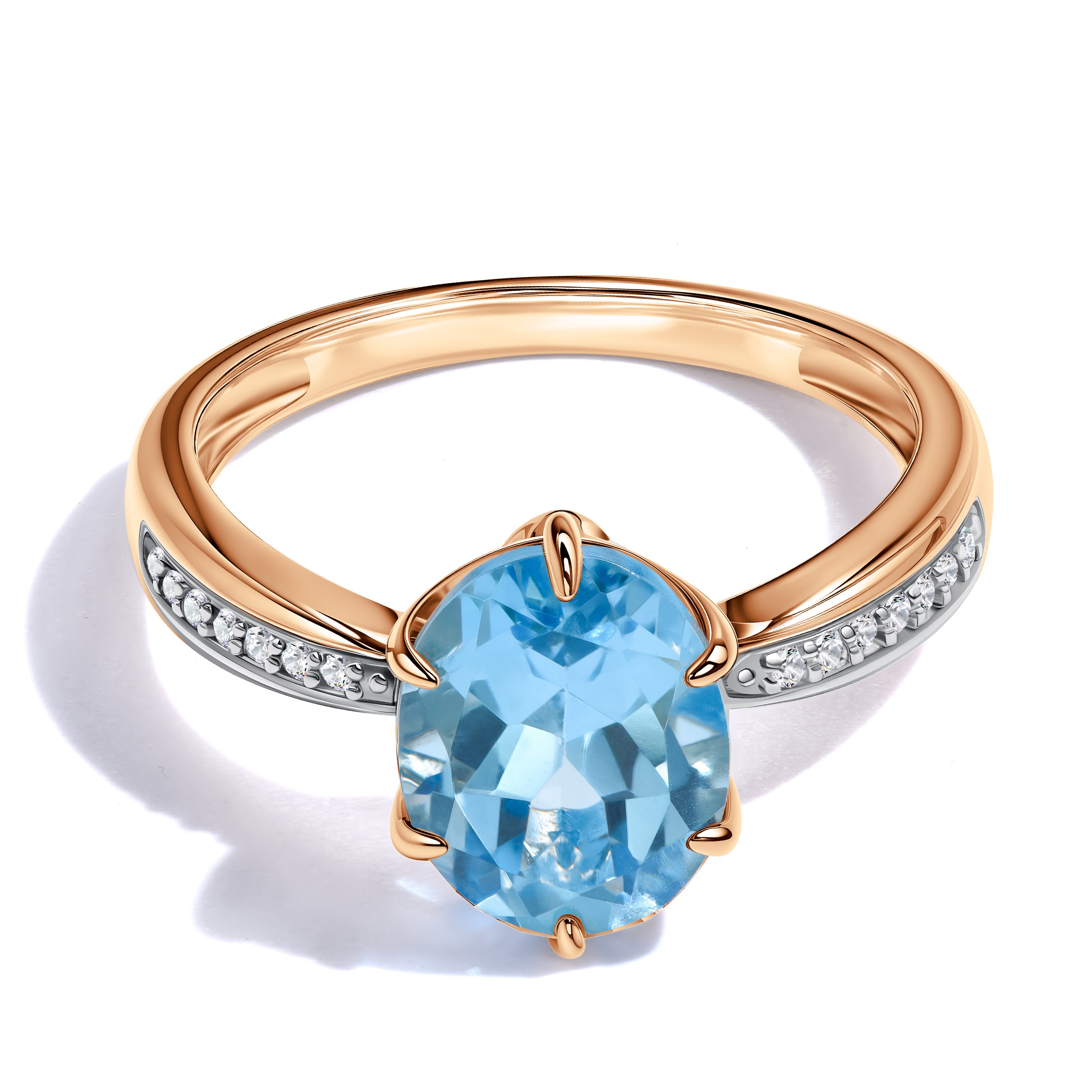Золотое кольцо с топазом Swiss и бриллиантами