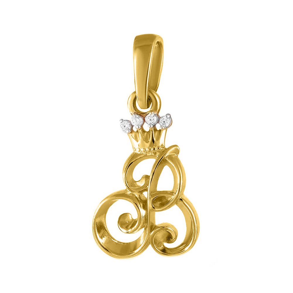 Золотая подвеска буква В с фианитами